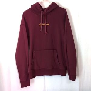 Hollister Embroidered Maroon Hooded Sweatshirt Size Large